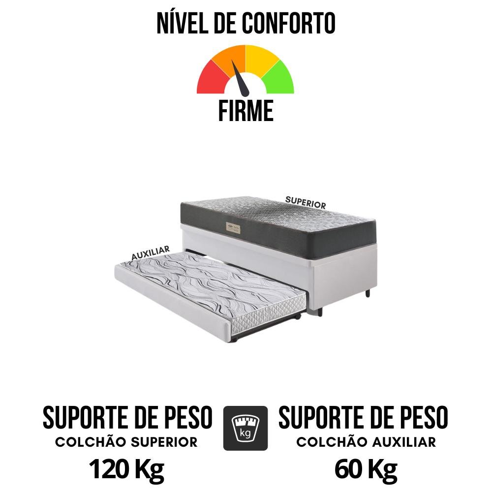 Bicama Box Baú Solteiro 88x188 Courino Linho Branco com Colchão Dual Firm Ecoflex - 6