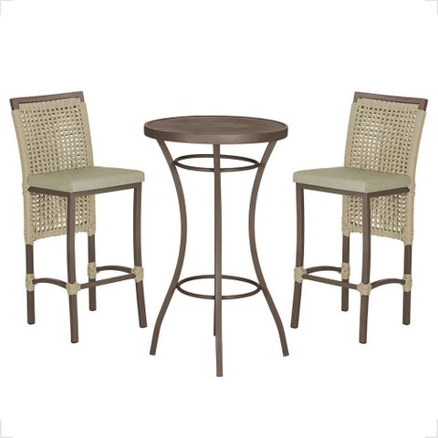 Mesa Bistrô e 2 Banquetas Roma Marrom Corda Náutica Estofado 7 Trama Original