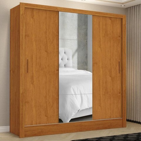 Guarda-Roupa Casal com Espelhos 3 Portas de Correr e 3 Gavetas 179cm Multimóveis CR35565 Madeirado