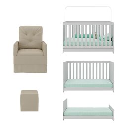 Berço 3 em 1 com Colchão Poltrona Puff e Armário Aéreo 2 Portas Multimóveis Mp4166 Branco/bege - 5