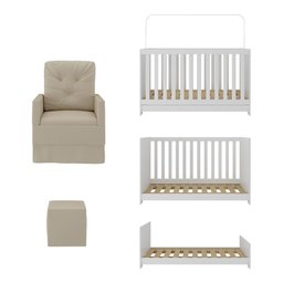 Berço 3 em 1 com Colchão Poltrona Puff e Armário Aéreo 2 Portas Multimóveis Mp4166 Branco/bege - 4