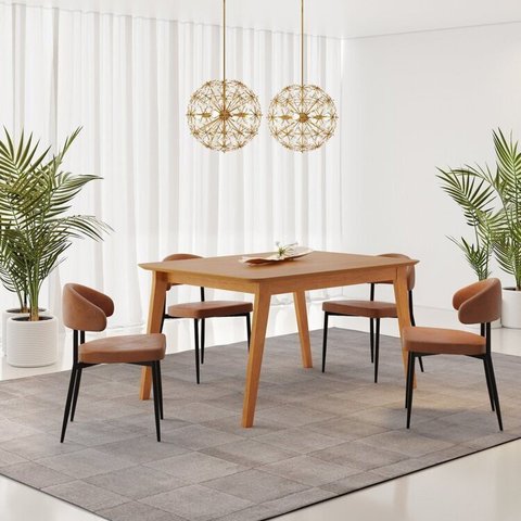 Conjunto Sala de Jantar Mesa Industrial 4 Cadeiras Madeira Maciça MDF Elegance Bless Yescasa Marrom/Whiskey