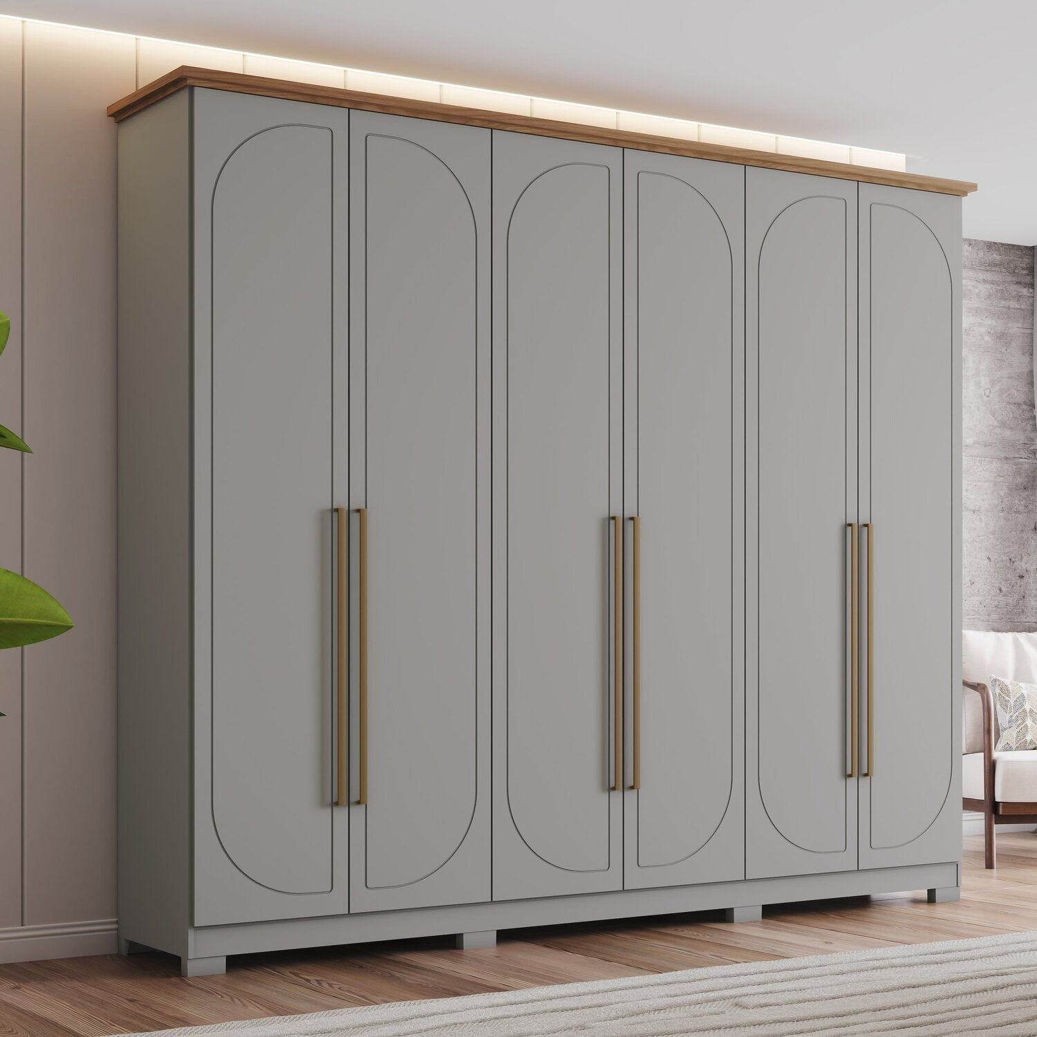 Guarda Roupa Casal Americano 6 Portas com Amortecimento 6 Gavetas com Usinagem