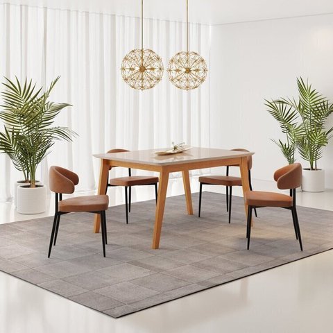 Conjunto Sala de Jantar Mesa Elegance Candian com 4 Cadeiras Bless Marrom/Off White/Whiskey