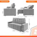 Ver imagem 3 de Estofado Lisboa 2.10 Metros Sofá Retrátil Reclinável 3 Lugares Suede com Espuma D-26 - Cinza