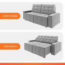 Ver imagem 2 de Estofado Lisboa 2.10 Metros Sofá Retrátil Reclinável 3 Lugares Suede com Espuma D-26 - Cinza