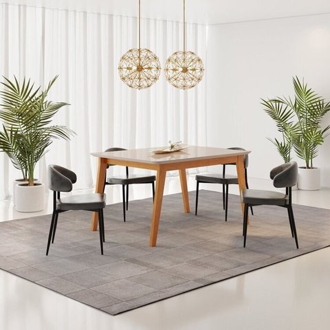 Conjunto Sala de Jantar Mesa Elegance Candian com 4 Cadeiras Bless Marrom/Off White/Preto