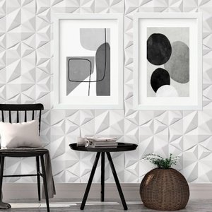Kit 2 Quadros Grandes Abstratos Cinza - 60x48cm:madeira Branca