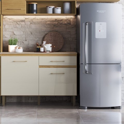 Balcão para Cozinha 2 Portas e 1 Gaveta 120cm Bege/Ipê/Cristalo/Petra