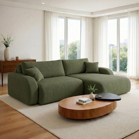 Sofá Cama Modular 2 Lugares Orgânico 210cm Base Madeira Maciça Cancún