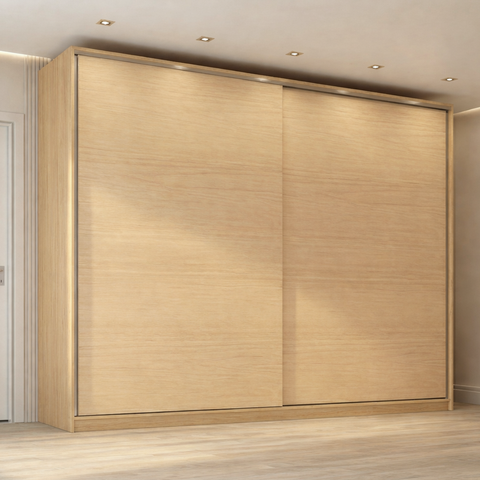 Guarda Roupa Casal 2 Portas de Correr 4 Gavetas 100% MDF Santorini Carvalho Nature/Off White Marrom