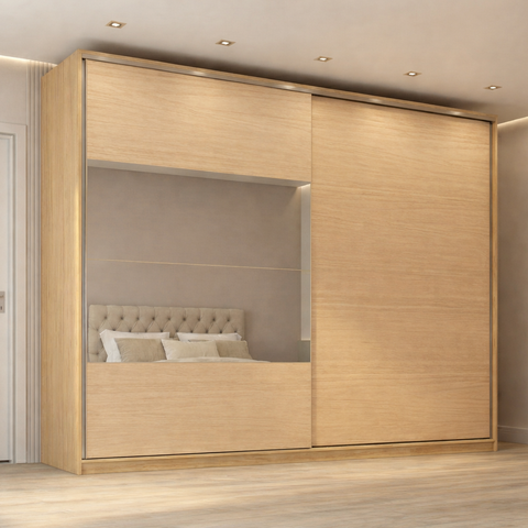 Guarda Roupa Casal 2 Portas de Correr 4 Gavetas 100% MDF Santorini Carvalho Nature/Off White Marrom