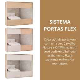 Guarda Roupa Casal 2 Portas de Correr 4 Gavetas 100% MDF Santorini Carvalho Nature/Off White - 5 Guarda Roupa Casal 2 Portas de Correr 4 Gavetas 100% MDF Santorini Carvalho Nature/Off White - 5