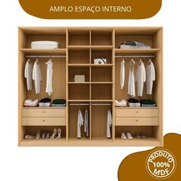 Guarda Roupa Casal 2 Portas de Correr 4 Gavetas 100% MDF Santorini Carvalho Nature/Off White - 4 Guarda Roupa Casal 2 Portas de Correr 4 Gavetas 100% MDF Santorini Carvalho Nature/Off White - 4