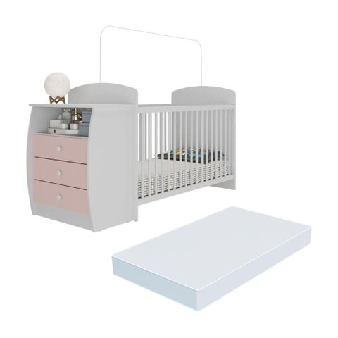 Berço Cômoda com Colchão Incluso Colinho de Mãe Multimóveis Mp4304 Branco/rosa