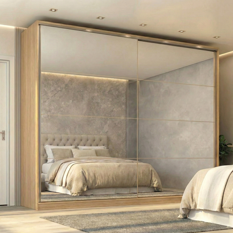 Guarda Roupa Casal 2 Portas de Correr 4 Gavetas 100% MDF Santorini Carvalho Nature/Off White Marrom