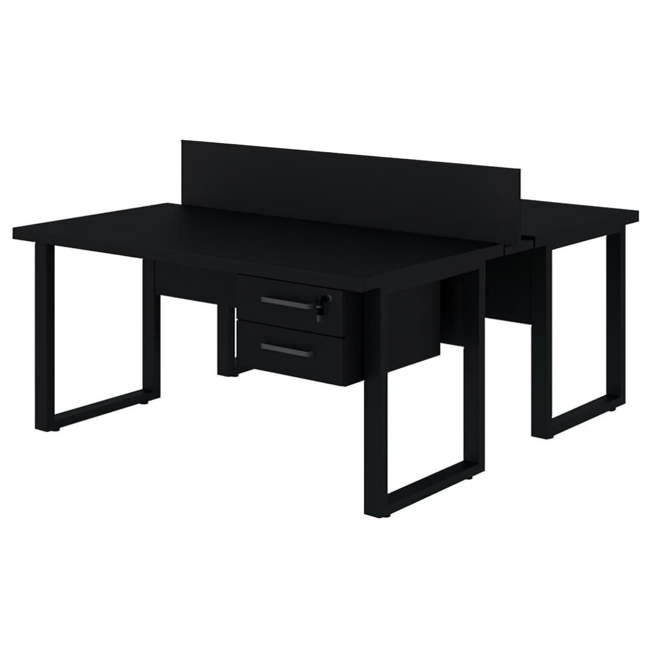 Mesa Dupla de Escritório Pé Quadro - 1,50x1,35m - C/ Gavetas - Preto ...
