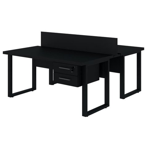Mesa Dupla de Escritório Pé Quadro - 1,50x1,35m - c/ Gavetas - Preto / Preto - 26804