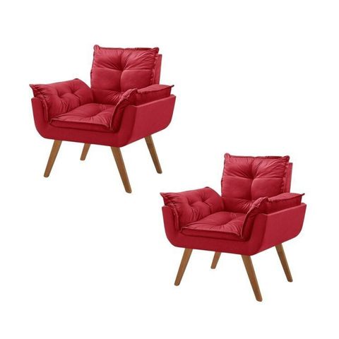 Kit 2 Poltronas em Veludo Base Palito Quadrada Opalla Prime