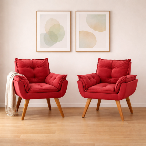 Kit 2 Poltronas em Veludo Base Palito Quadrada Opalla Prime