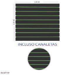 Painel Canaletado Preto - 1,22 X 1,22 + Canaletas Verde - 1