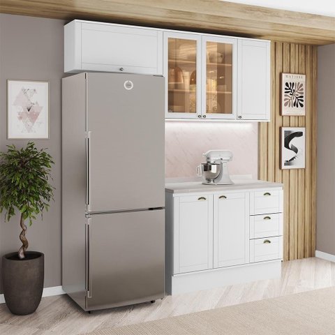 Cozinha Milla Capri 6 Portas 3 Gavetas MDF 200cm Branca Móveis Carraro