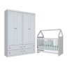 Jogo de Quarto com Berço Montessoriano Cabana e Roupeiro Americano 4 Portas Branco - Móveis Henn - 1