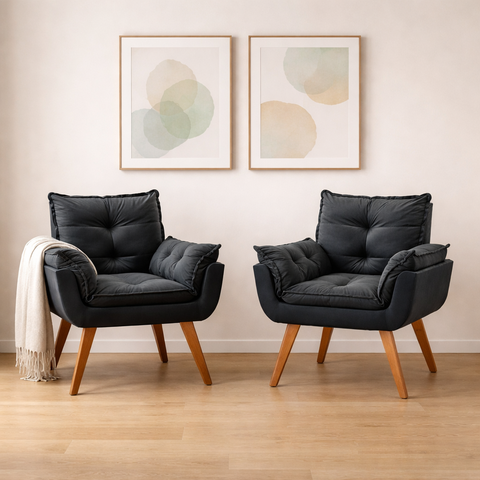 Kit 2 Poltronas em Veludo Base Palito Quadrada Opalla Prime