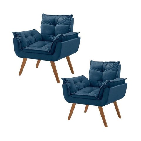 Kit 2 Poltronas em Veludo Base Palito Quadrada Opalla Prime