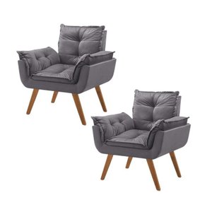 Kit 2 Poltronas em Veludo Base Palito Quadrada Opalla Prime