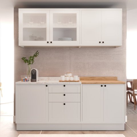 Cozinha Compacta Modulada 7 Portas 3 Gavetas 100% MDF 1 Tampo Sevilha Branco/Artico