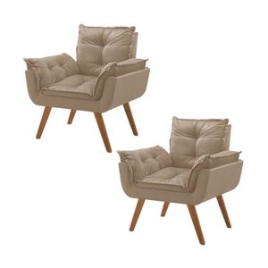 Kit 2 Poltronas em Veludo Base Palito Quadrada Opalla Prime