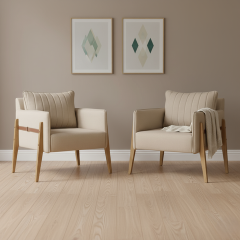 Kit 2 Poltronas Decorativas Orion em Madeira Maciça Bege