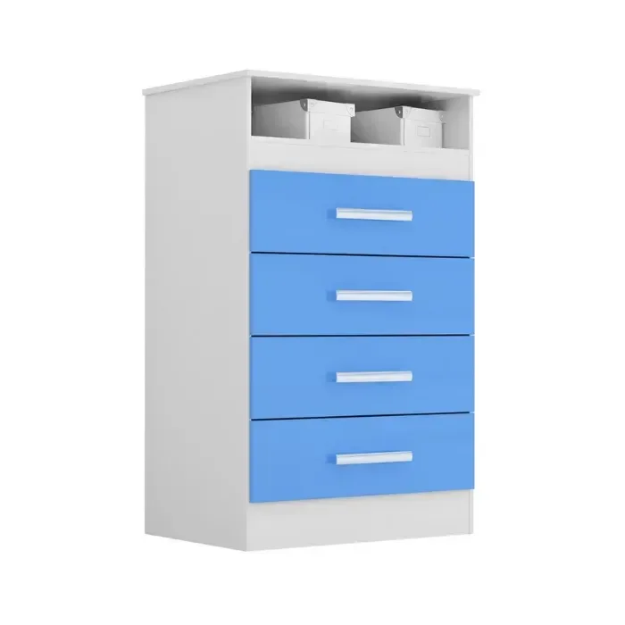 Cômoda Jessica Acp com 04 Gavetas 100% Mdf - Branco/azul/rosa