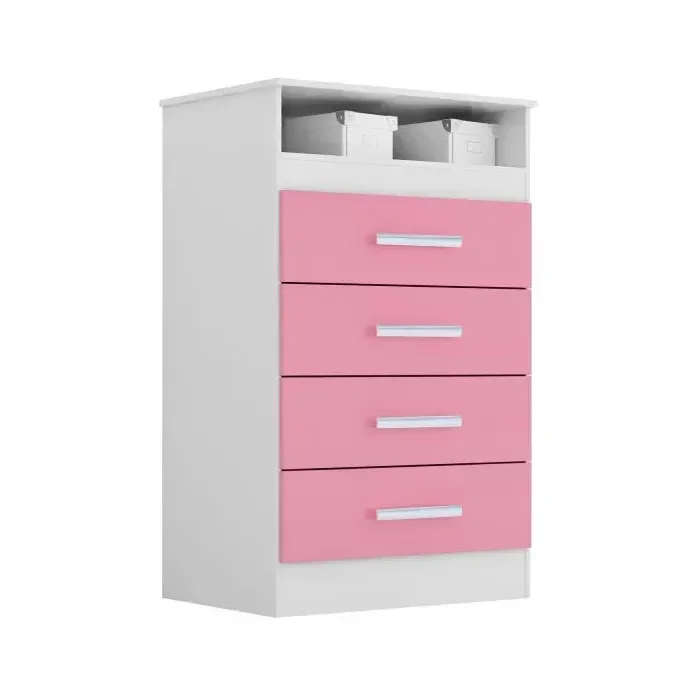 Cômoda Jessica Acp com 04 Gavetas 100% Mdf - Branco/azul/rosa - 2