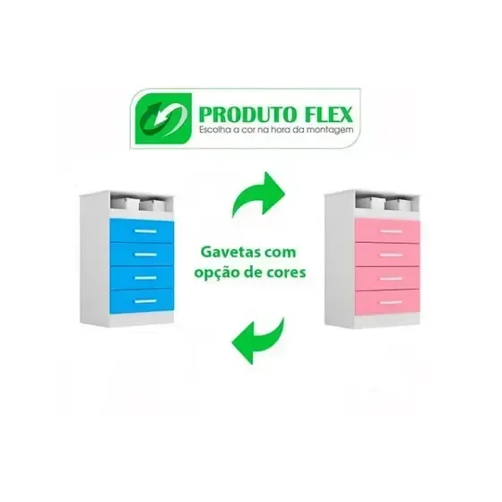 Cômoda Jessica Acp com 04 Gavetas 100% Mdf - Branco/azul/rosa - 3