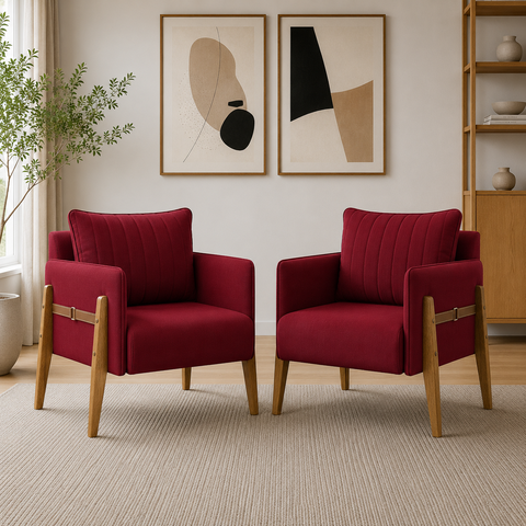 Kit com 2 Poltronas Decorativa para Sala de Estar Orion Madeira Maciça