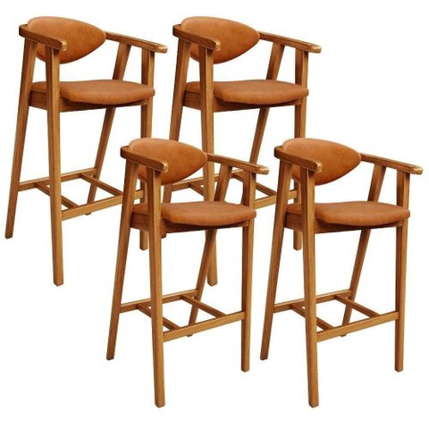 Kit 4 Banquetas Alta para Cozinha Bancada Bar Sala de Jantar Fixa Cecília L02 Couríssimo Canela -