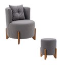 Ver imagem 1 de Kit Poltrona e Puff Luna Decorativa Curvo Orgânico Boucle Cinza - Montanaris Decor