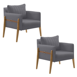 Kit 2 Poltronas Decorativa para Sala de Estar Orion Cinza