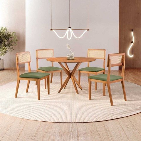 Conjunto de Sala de Jantar Mesa 108 cm com 4 Cadeiras Ava Marrom/Verde