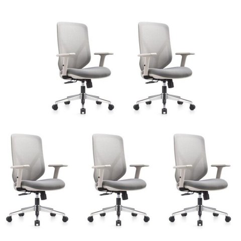 Kit 5 Cadeiras de Escritório Diretor Ergonômicas NR17 Tela Mesh Cinza Espresso Móveis
