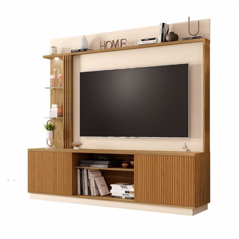 Home Atlanta Para TV Até 65 Polegadas Cinamomo Com Off White Ripado Bechara
