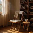 Ver imagem 2 de Cadeira Dobrável em Madeira Cor Castanho com Assento e Encosto Estofados Preebel Courino Bege - Cast