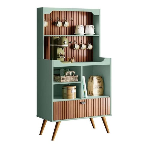 Balcão Cantinho do Café 150x80cm Rubi Lukaliam Menta/tauari Ripado 3d