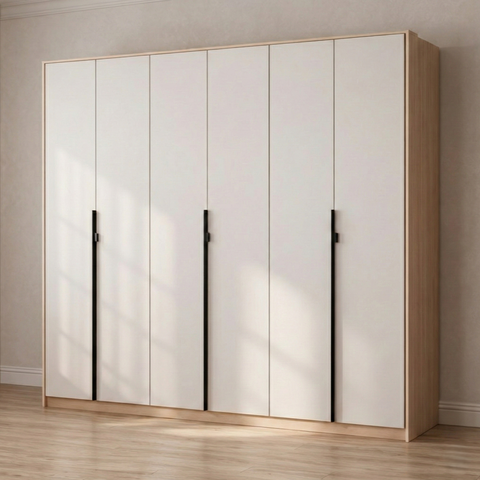Guarda Roupa Casal 6 Portas 4 Gavetas 100% MDF Hefesto Carvalho Nature/Off White Marrom