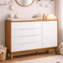 Ver imagem 1 de Comoda Sapateira Elfe Classic 1 Porta 4 Gavetas Branco Fosco com Savana - Moveisaqui