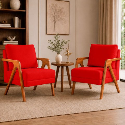 Kit 2 Poltronas Sala de Estar Maya Luxo Suede Vermelho M3 - Monari Design