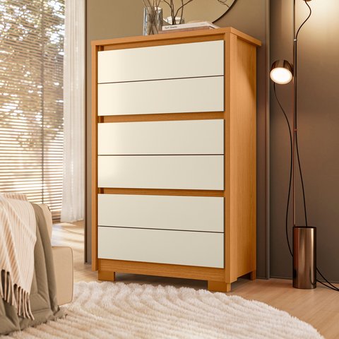Cômoda 06 Gavetas Imperium 79x126x43 cm Marrom/Cinamomo/Off White