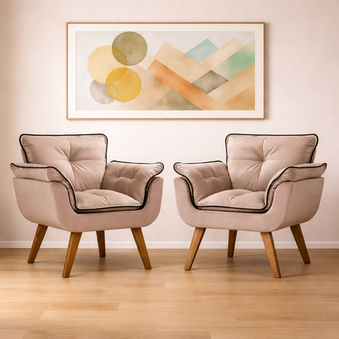 Kit com 2 Poltronas Opalla com Debrum e Base Fixa